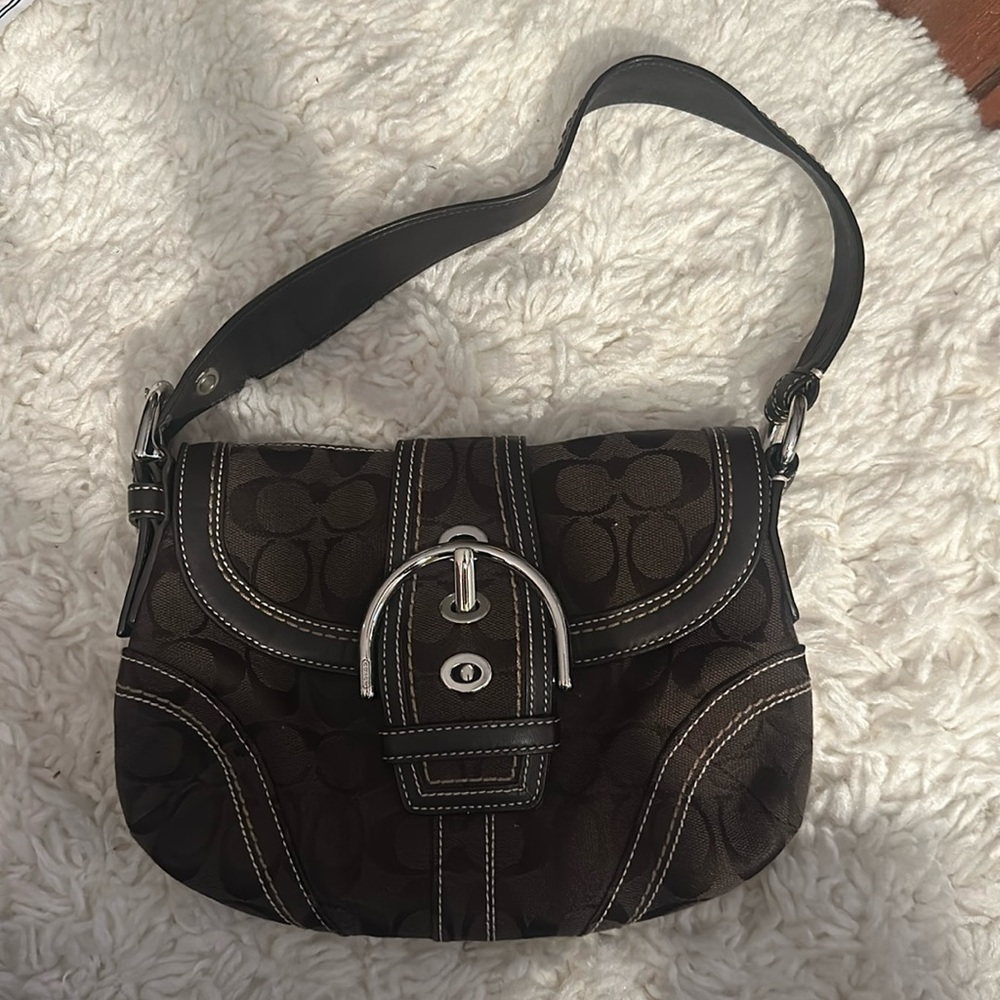 Mini Coach canvas & leather signature buckle bag